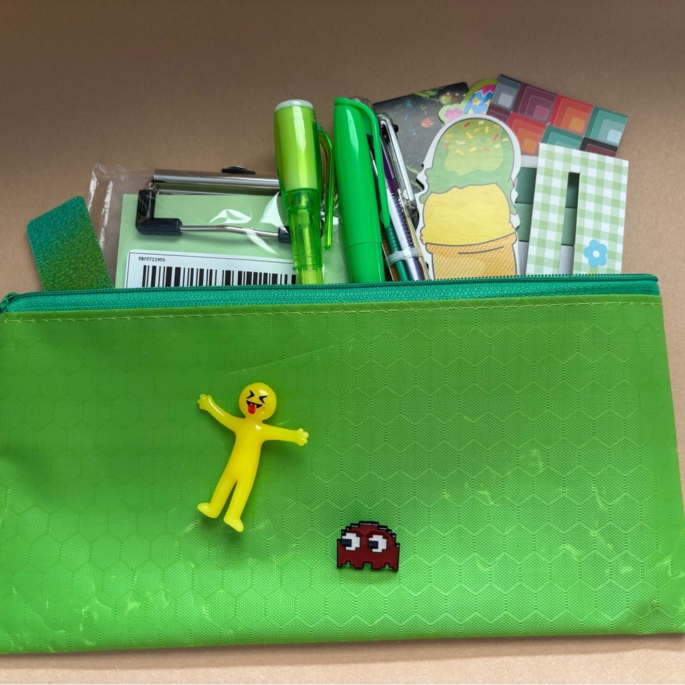 MYSTERY Green Pencil Case with Accessories